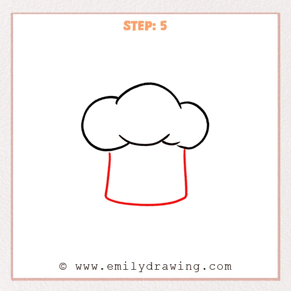 how to draw a chefs hat - Step 5 adds two vertical sides and a rounded bottom curve to create the brim/body of the chef’s hat beneath the puffy top.